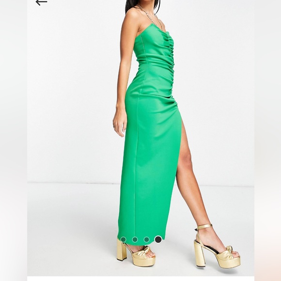 Asos design green sweetheart ruched gown SZ 10 - Picture 4 of 4